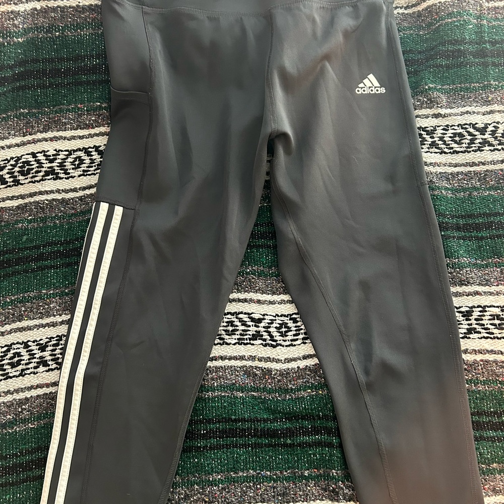 Adidas Kids Charcoal Leggings with White Stripes